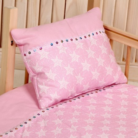 Puppet bed “stars on pink”, sheet, blanket 46x36 cm, pillow 23x17 cm-1