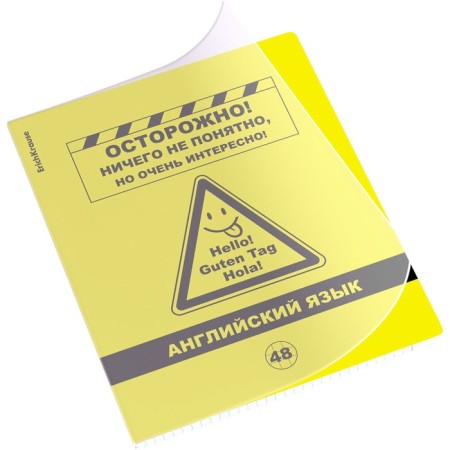Subject notebook, 48 sheets, cage, English, Erichkrause "BENFORMED", plastic cover silk-screen cover, Bloc Offset 100%, info block