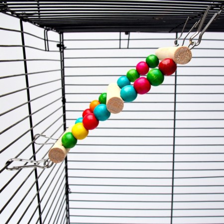 Toy for birds "ladder with beads" 3 steps, 23 cm, mix of flowers-2