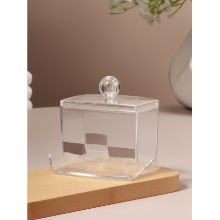 Organizer for cotton sticks, with a lid, 9 × 10 × 7 cm, transparent-3