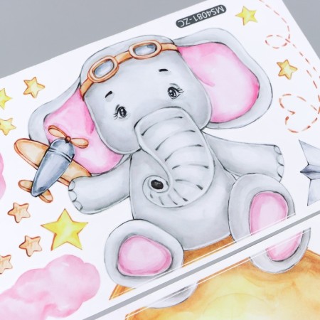 Sticker Plastic Interior Color "Elephant with Airplane" set 2 sheets 30x60 cm-2