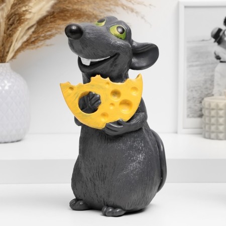 Piggy bank "Rat with cheese" dark gray, 24x16x14cm