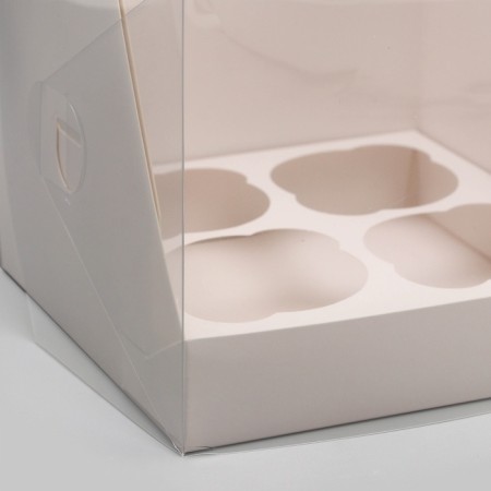 Confectionery folding box for 4 cupcakes, white 16 x 16 x 14 cm-2