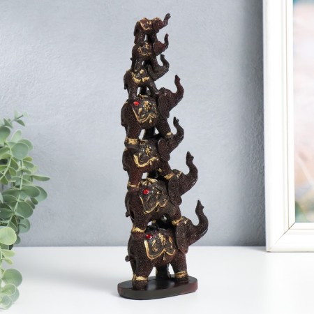 Polystone souvenir "Seven elephants in the pyramid" Brown 5.3x10x29 cm-2