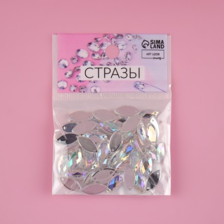 Rhound rhinestones “petal”, from organic glass, with holography, 7 × 15 mm, 50 pcs-3