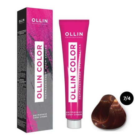 Cream-color hair Permanent Ollin Professional Color, tone 7/4 blond copper, 100 ml