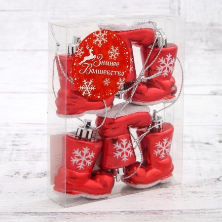 Jewelry decoration "Boot with a snowflake" (set 6 pcs) 4x4 cm, red-1