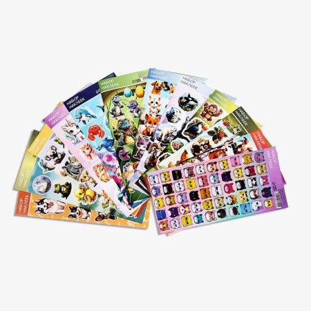 A set of paper stickers 10 x 22 cm, 12 cards, 219 stickers