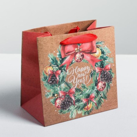 Craft square “Happy New Year”, 14 x 14 x 9 cm, New Year-1