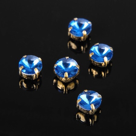 Rhinestones in DSAPs (set 5 pcs.), 6 × 6 mm, blue color in gold