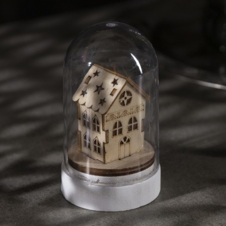 LED figure under the dome "House" 6 × 9.5 × 6 cm, wood, batteries LR1130X3, glow warm white-1