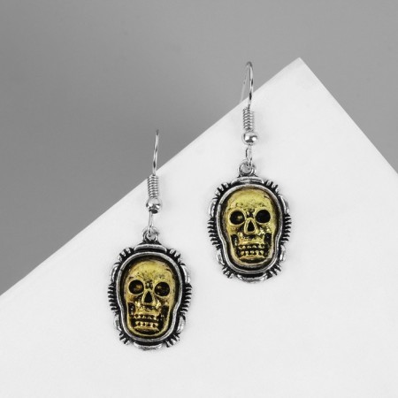 Skull earrings, golden color in black silver-2