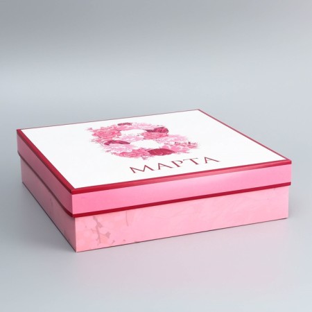 The box is folding, the cover is, "March 8", 30 x 30 x 8 cm without a window