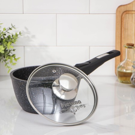 Bucket "granite star", 1.7 l, removable handle, glass cover, anti -stick coating, black color-1
