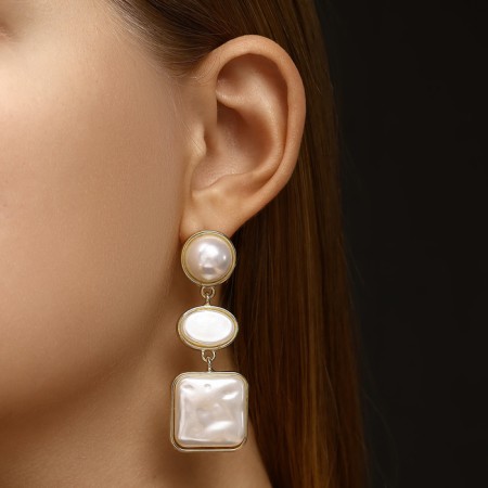 Earrings with pearls "harbor" Consciousness, geometry, color gold-3