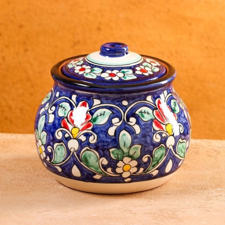 Sugar of Rishtan ceramics "Flowers", 1 l, blue