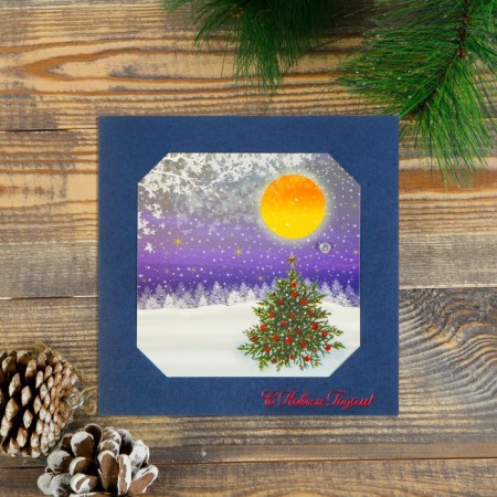 Postcard "Happy New Year!" Handmade, velvet cardboard, winter landscape