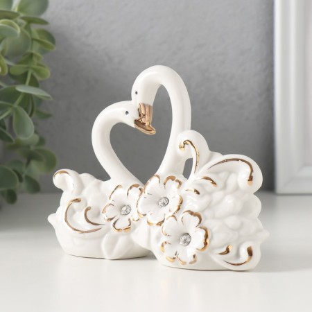 Souvenir Ceramics "Swans in flowers" White, with rhinestones, 10x13.4x4.2 cm-3