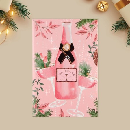 Interactive postcard "Happy New Year", champagne, 12 x 18 cm, New Year-4