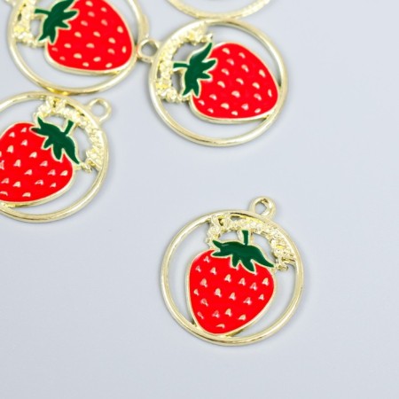Decor for creativity Metal, enamel "Strawberry in a circle" 2.1x2.5 cm