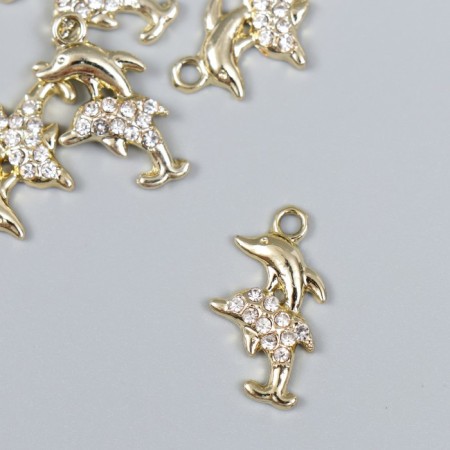 Decor for creativity metal, rhinestones "Two dolphins" gold 1.5x2.2 cm