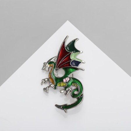 Brooch "Dragon" with a heart, color in silver
