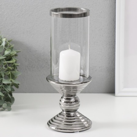 Ceramics candlestick, glass on 1 candle "Illusion. Zebra" d = 7.5 cm silver 9x9x24 cm-3