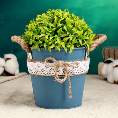 Kashpo "Vederko Lindberg" blue with handles, 13x13x12cm-1