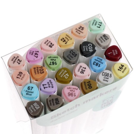 Meshu bilateral markers for sketching, 24 colors (pastel colors)-1
