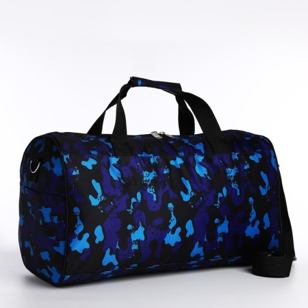 Road bag with zipper, outer pocket, long belt, blue/black color