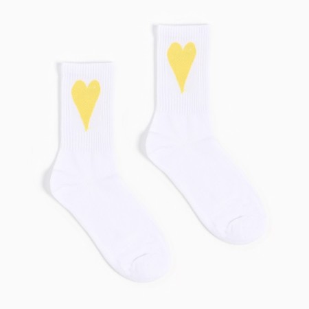 Women's socks, white/yellow heart, size 23-25