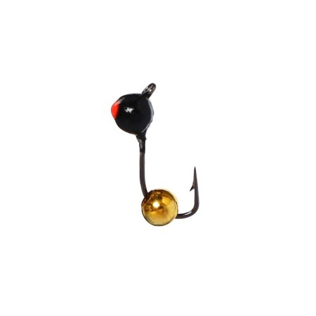Mormyshka fraction black, red eye + ball gold, weight 0.3 g-1