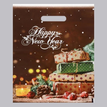 New Year gifts package, plastic with a cut pen, 30x40 cm, 50 μm