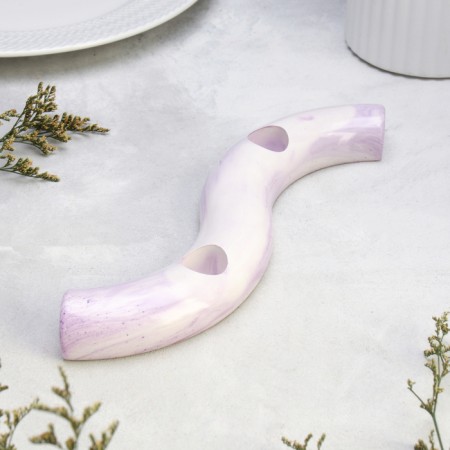 Summary "Waves" for two candles from gypsum, 25x6x3cm, marble with purple strips-1