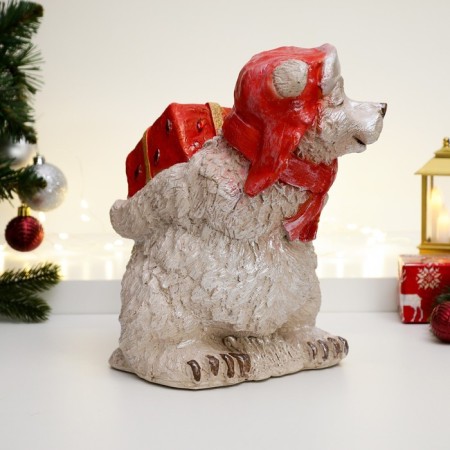 Figure "White Bear in a red hat with a gift" 28x26cm-2