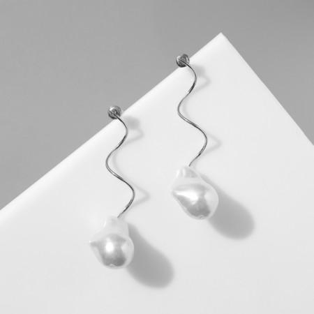 Earrings with pearls "bead" spiral, color silver-3