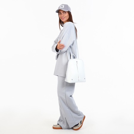 City backpack of artificial leather with lightning, white color-7