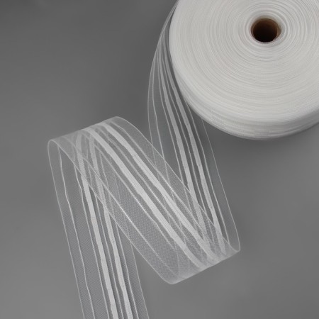 Curtain tape fixed assembly, organza, 6 cm, 50 ± 1 m, transparent/white color-4