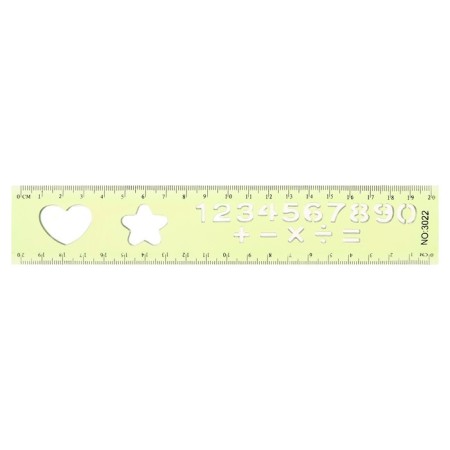 The ruler is flexible, plastic 20 cm, with stencils, mix-9