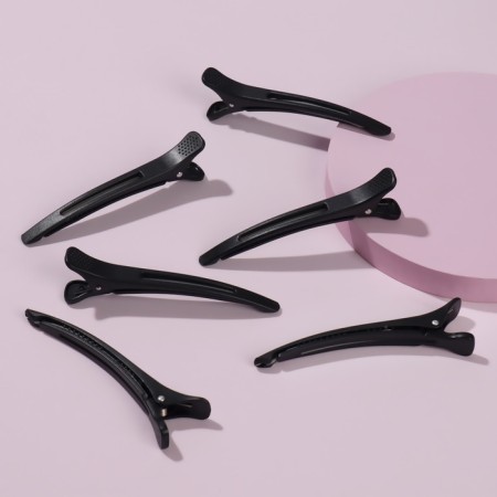 Hair clips, with silicone tape, set - 6 pcs, 11 cm, black color-1