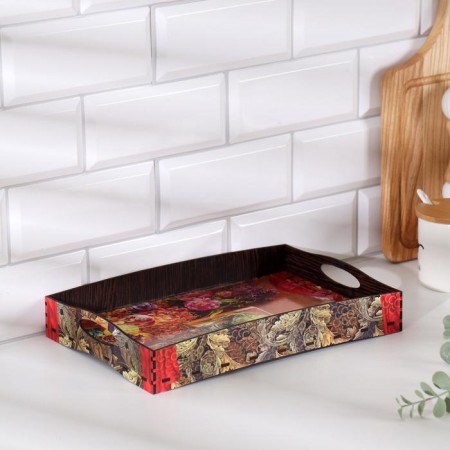 Tray with handles "still life", wooden, 30x20x4.5cm
