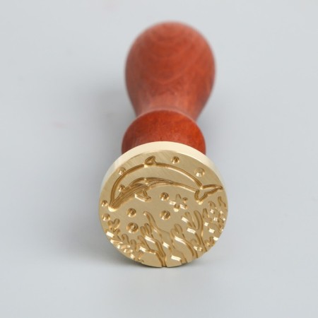 Printing for wax with a wooden handle "Dolphin and coral" 9x2.5x2.5 cm-1