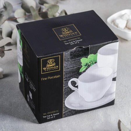 Porcelain tea set, 4 objects: a cup 220 ml, 2 saucers d = 14 cm, white color-4