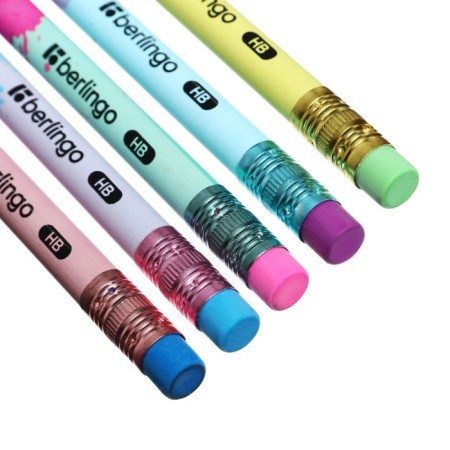 Black granographic pencil Berlingo "Heat", HB, with an eraser, sharpened, plastic, mix-6