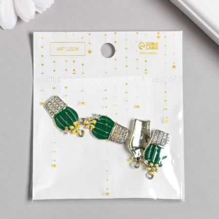 Decor for creativity metal, enamel, rhinestones "Cactus in a pot" 1.3x2.6 cm 7529965-2