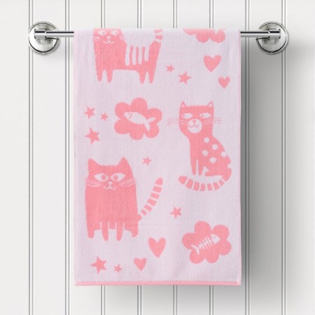 Terry towel Cat Love, size 30x50 cm, pink color-1