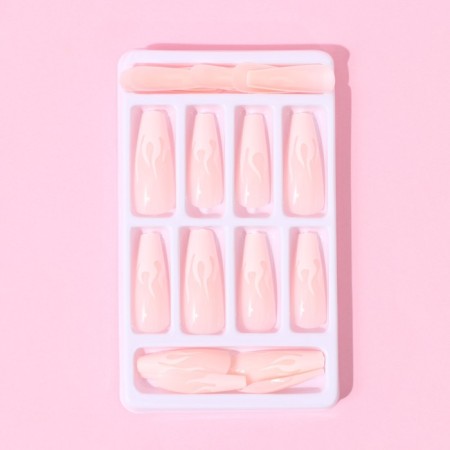 Flame overhead nails, 24 pcs, adhesive plates, ballerina shape, glossy pink/white color-3