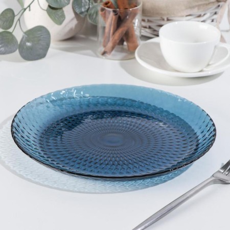 Plate flat glass "idyll", d = 25 cm, blue color-1