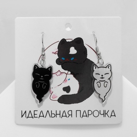 Acrylic earrings "cats" Spirits, black and white color