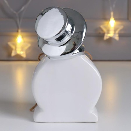 Souvenir ceramics, tree "Snowman in the cylinder, with a Christmas tree" Silver 14.7x6.5x9 cm-2